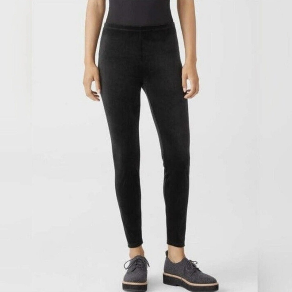Eileen Fisher Black Crushed Velvet Lounge Skinny Pull On Leggings